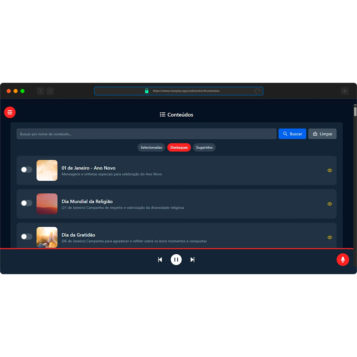 Sistema MIXXPLAY - Conteúdos