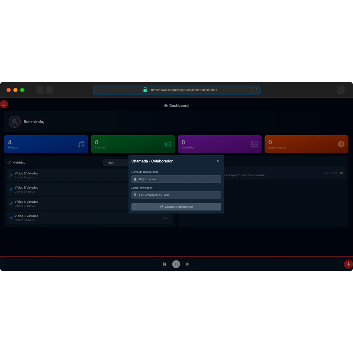 Sistema MIXXPLAY - Comunicação Instantânea